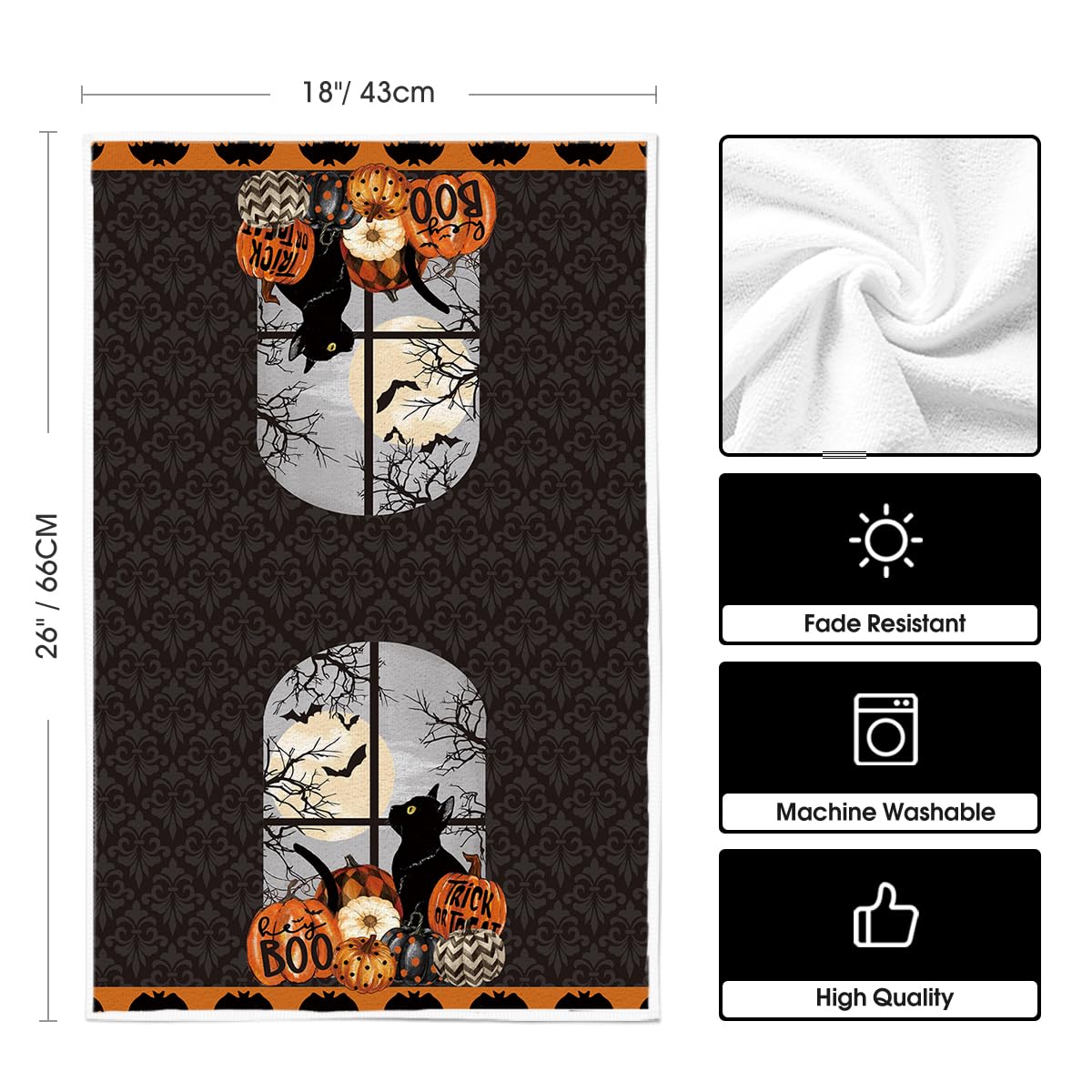 Black Halloween Kitchen Dish Towels – 2-Pack Ultra-Soft & Absorbent Tea Towels for Seasonal Kitchen Decor (18x26 Inches)