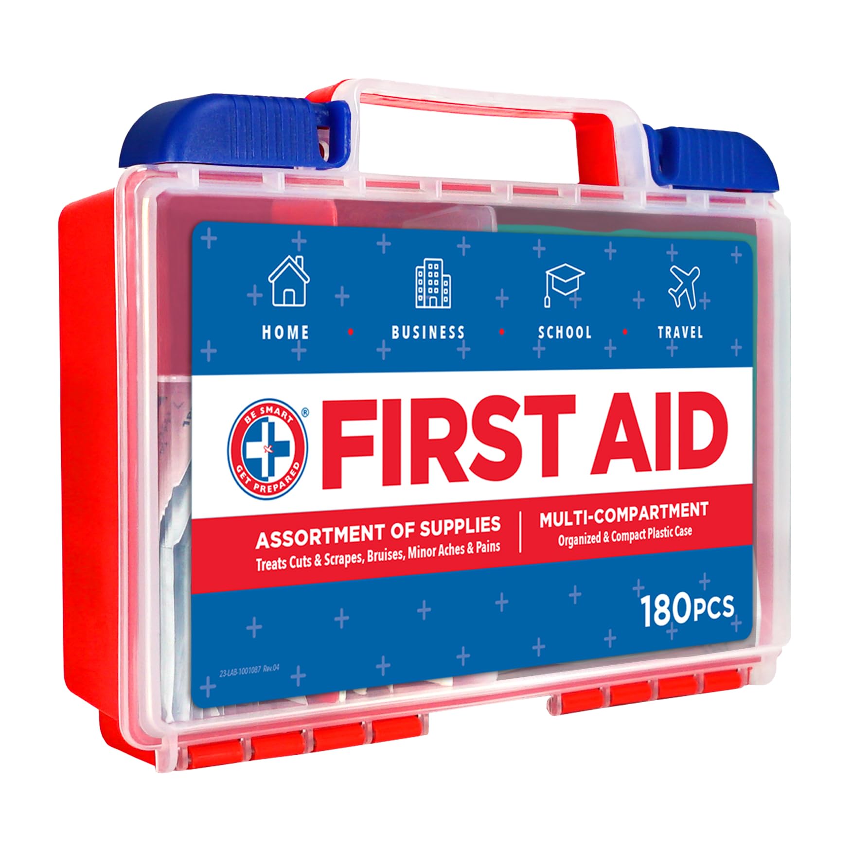 Be Smart Get Prepared First Aid Kit – 180 Pieces, FDA Approved Emergency Medical Kit (Red)