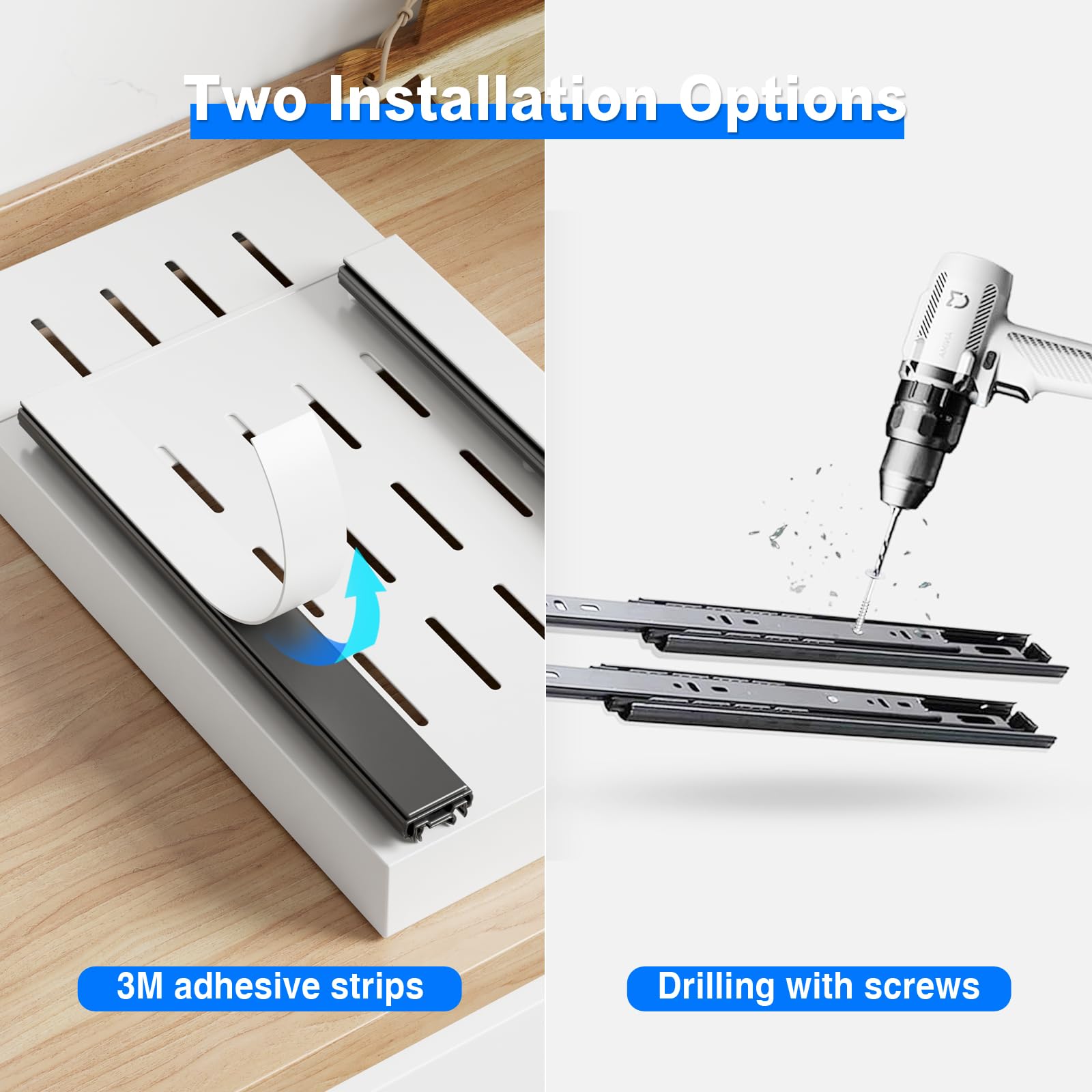 Mustorn 2-Pack Adhesive Pull-Out Cabinet Drawers – Heavy-Duty Slide-Out Storage Shelves