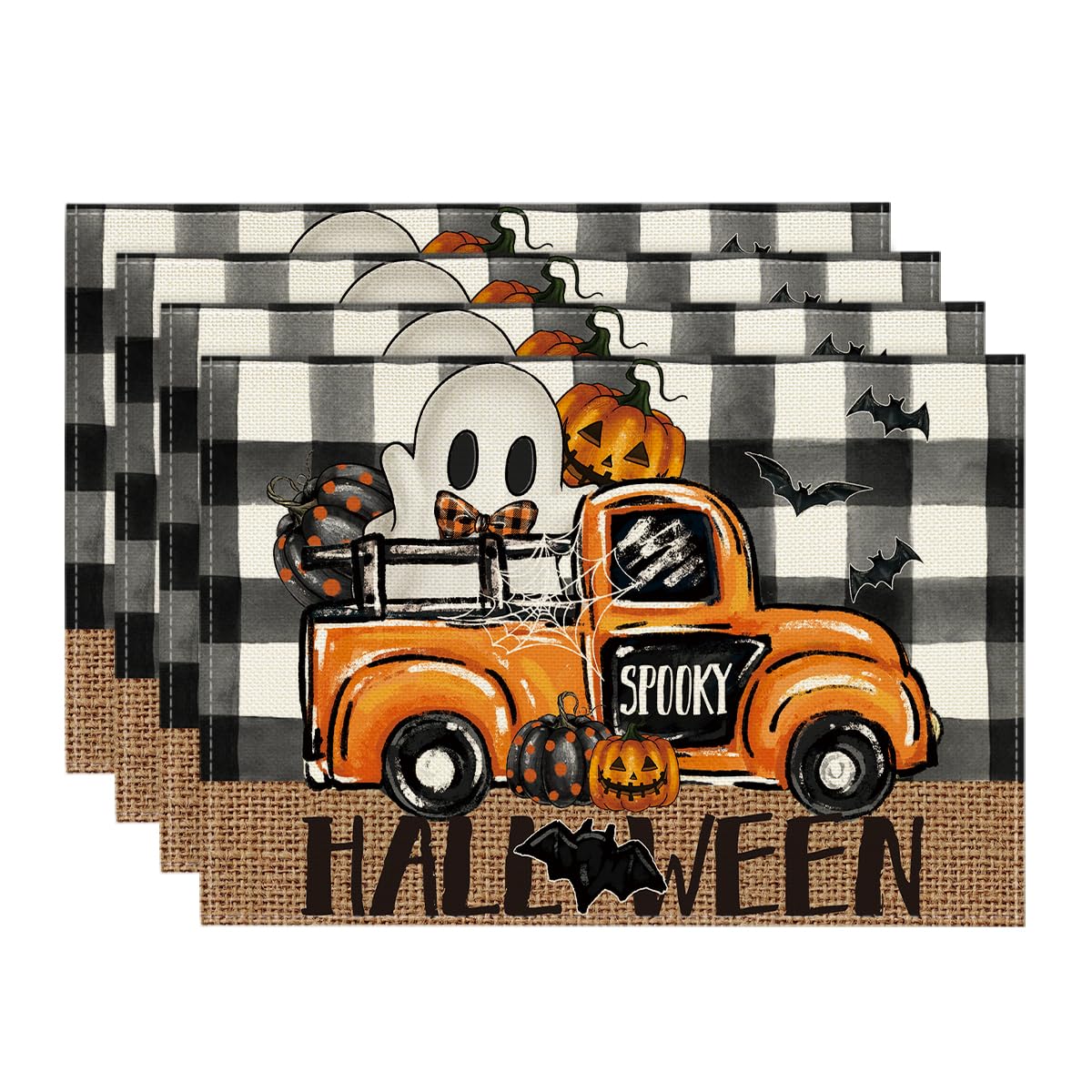 Artoid Mode Halloween Placemats Set of 4 – Black & Beige Polyester Table Mats for Dining & Party Decor