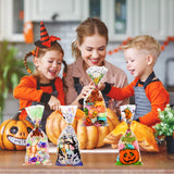 200-Pack Halloween Cellophane Treat Bags with 400 Twist Ties – Pumpkin, Ghost & Spider Designs (5x11 in)