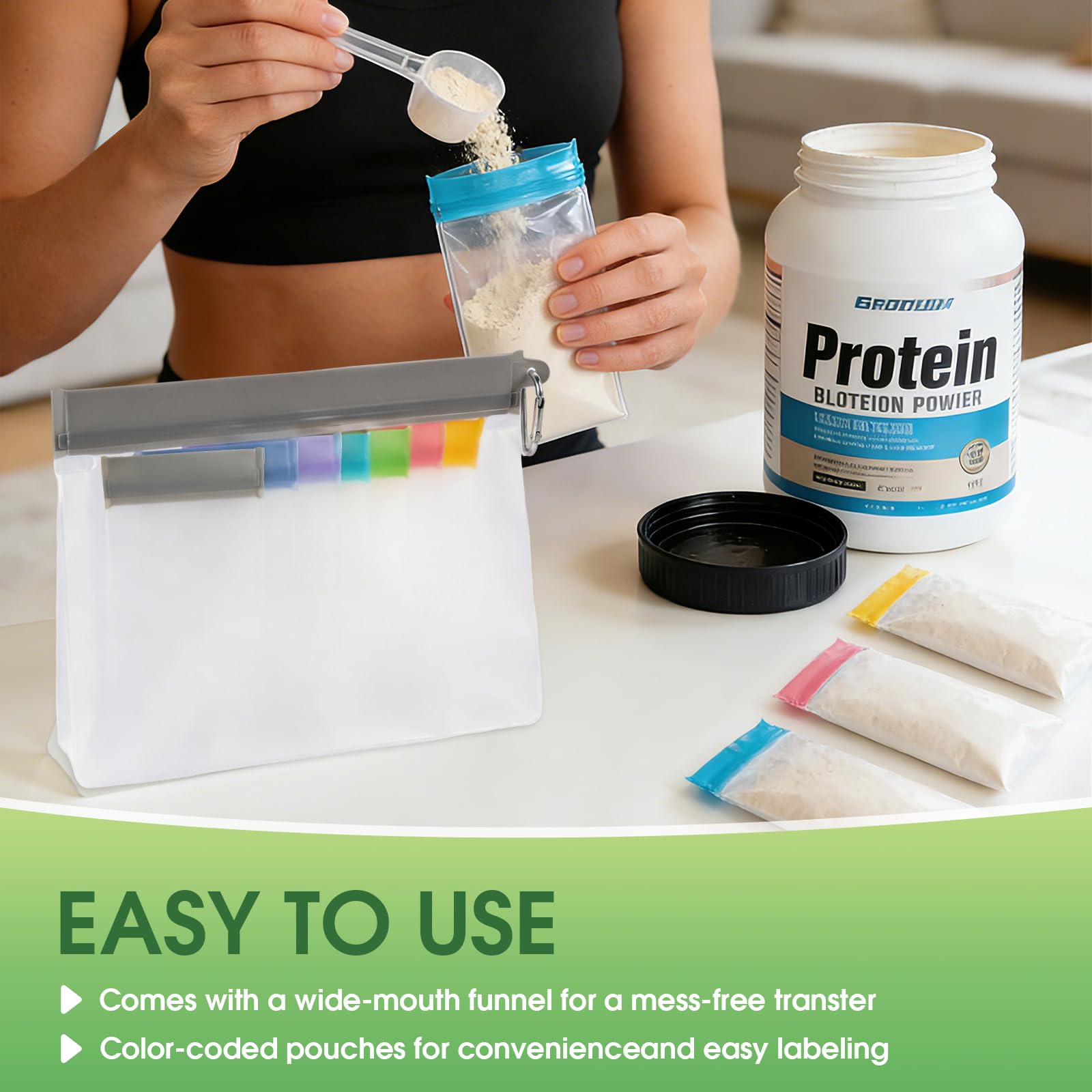 24-Piece Protein Powder Travel Container Set with Funnel, Spoon & Carabiners – Portable Gym & Fitness Organizer