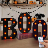 Light-Up “BOO” Marquee Letters – Orange LED Halloween Sign for Indoor Decor (Cordless, Timer, Flicker Mode)