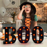 Light-Up “BOO” Marquee Letters – Orange LED Halloween Sign for Indoor Decor (Cordless, Timer, Flicker Mode)