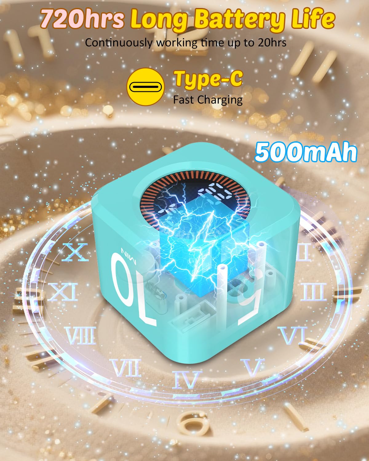 COWVTUJ Mint Green Flip Cube Pomodoro Timer with Visual LED Time Bars, Silent Mode & USB-C Rechargeable Design