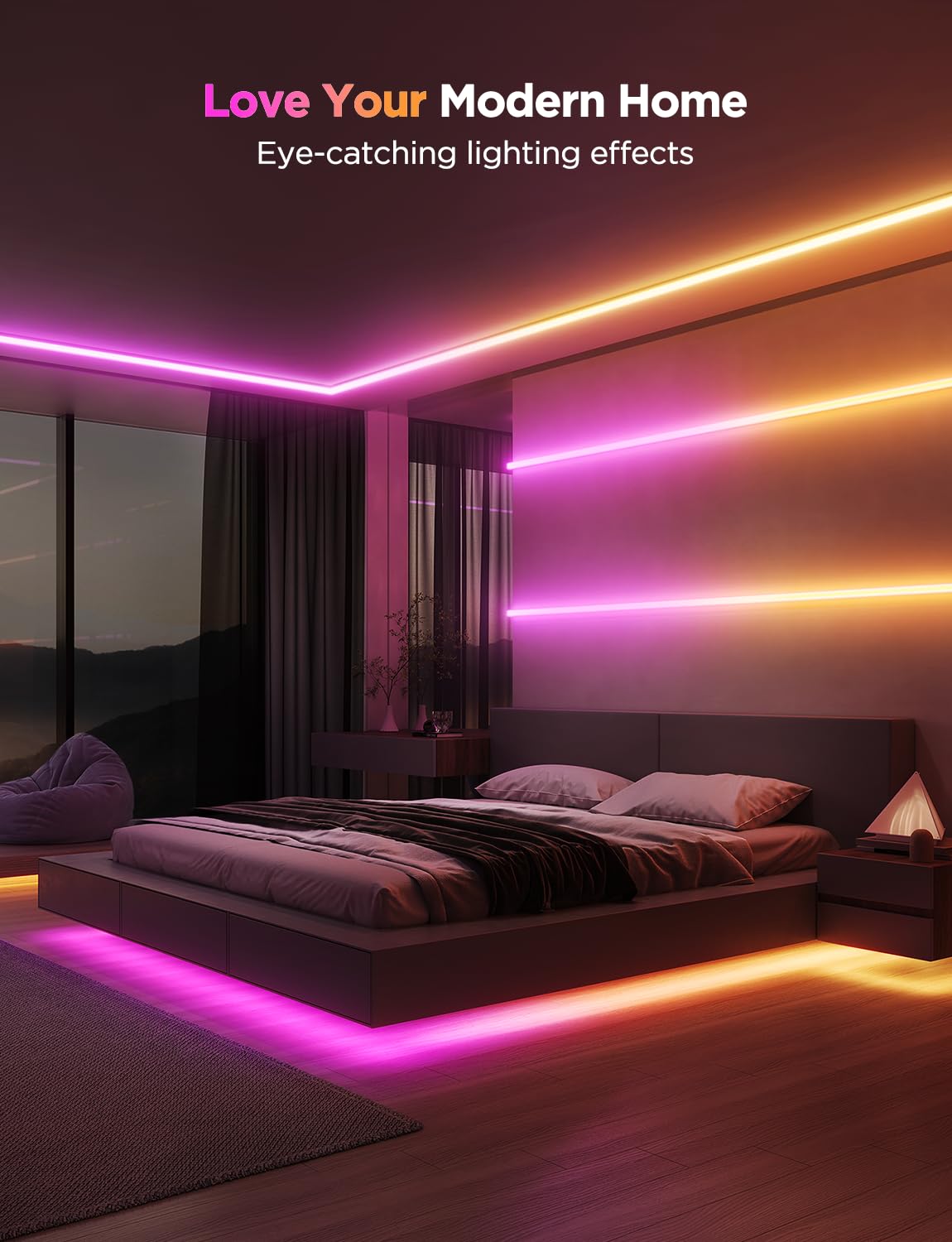Govee RGBIC LED Strip Lights with Diffuser Channel – 60 LEDs/m, Alexa Compatible & Corner-Ready Design