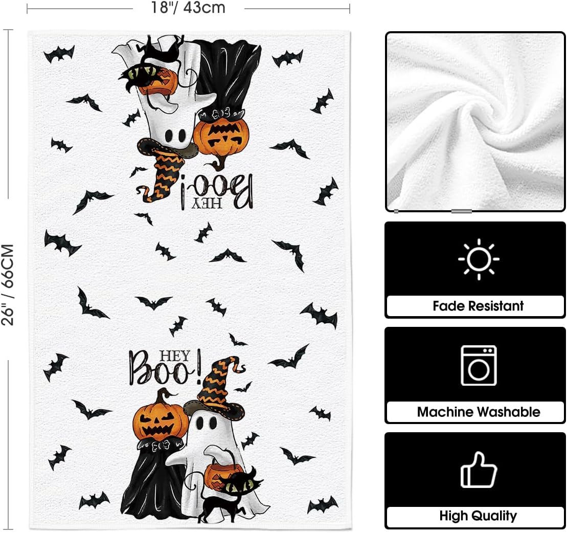 Halloween Kitchen Towels – 4 Pack Soft & Absorbent Dish Towels for Daily Use and Seasonal Kitchen Décor (18x26 Inches, Black)
