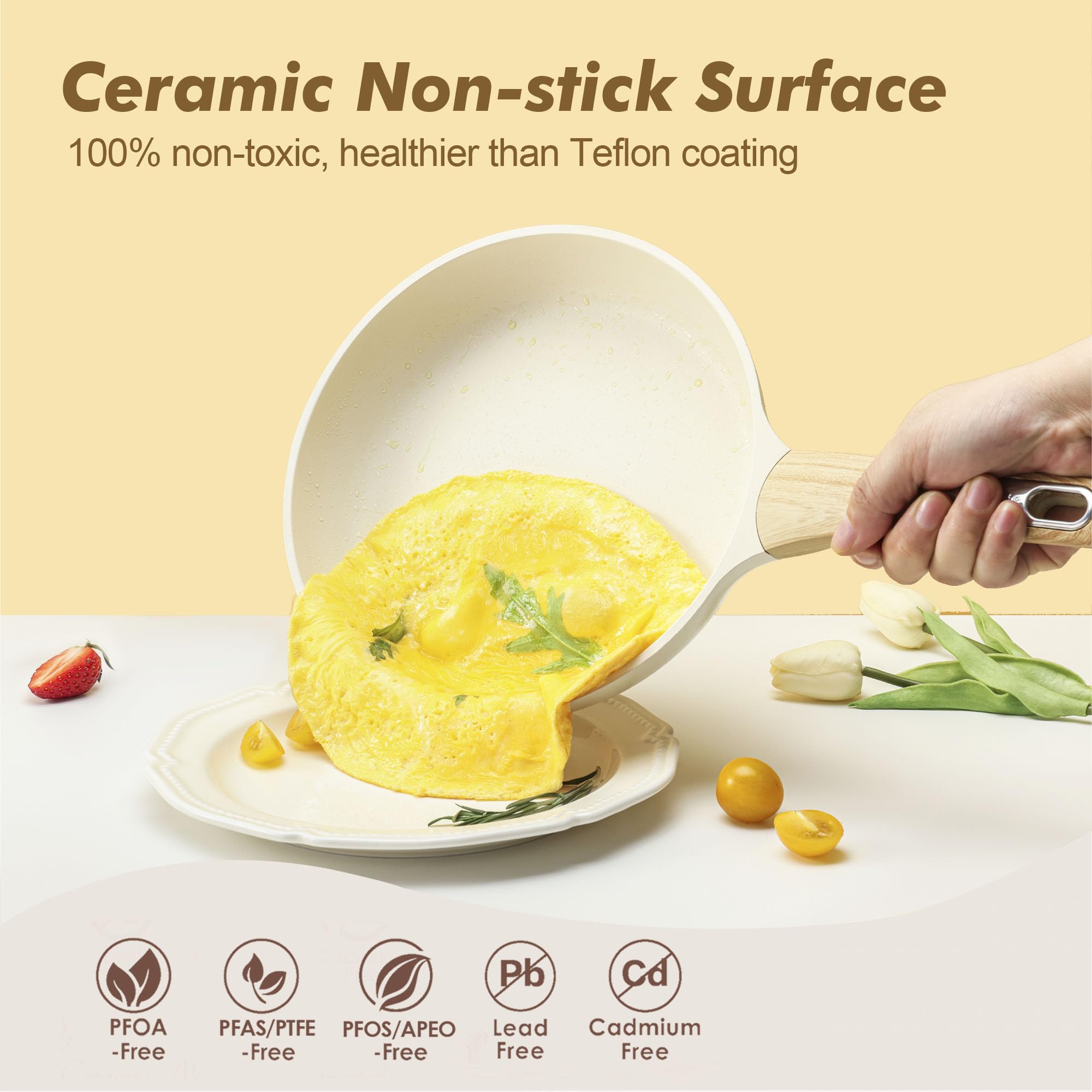 14-Piece Ceramic Nonstick Cookware Set – Induction Compatible, Non-Toxic Pots & Pans with Glass Lids