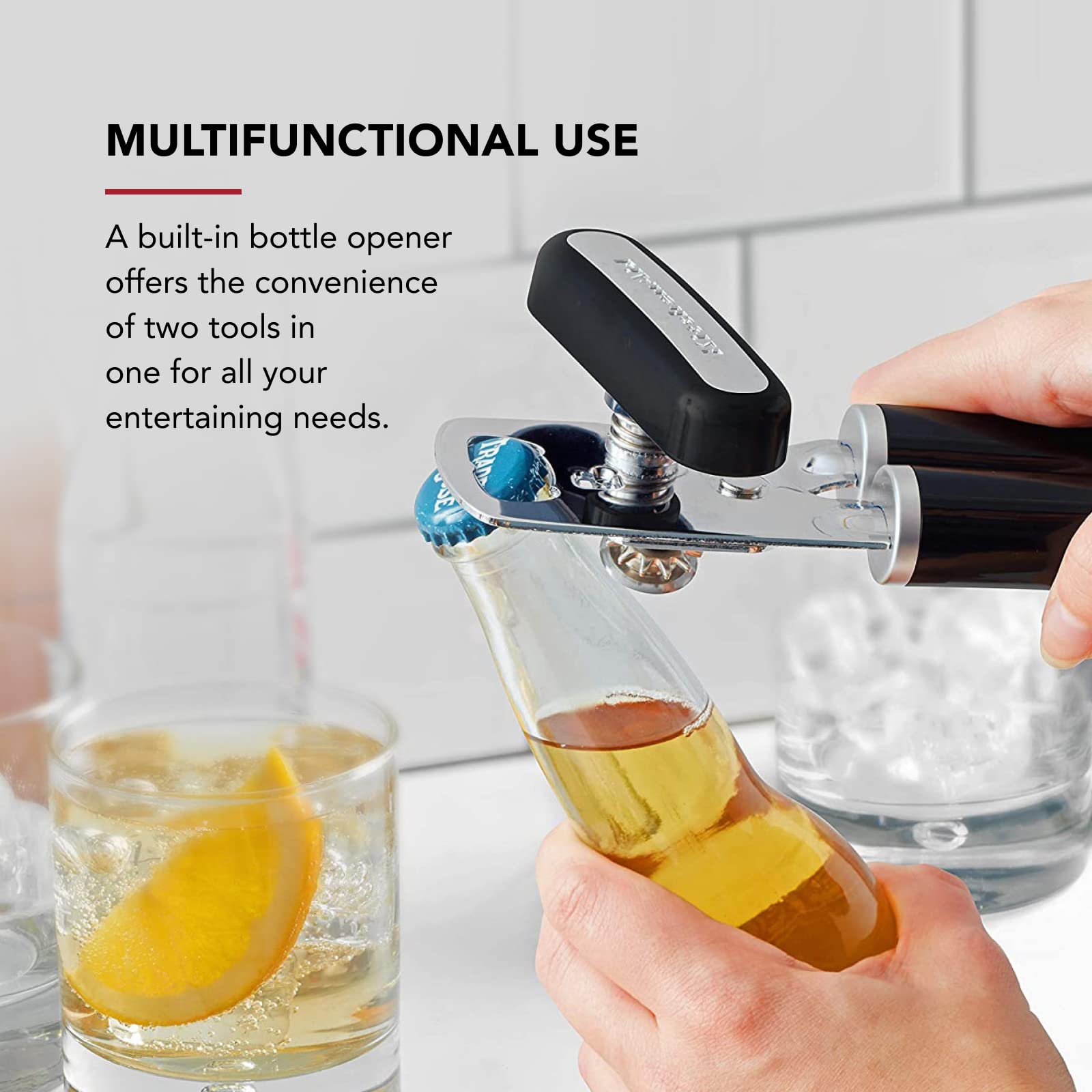 Ergonomic Manual Can Opener with Easy-Turn Knob & Built-In Bottle Opener