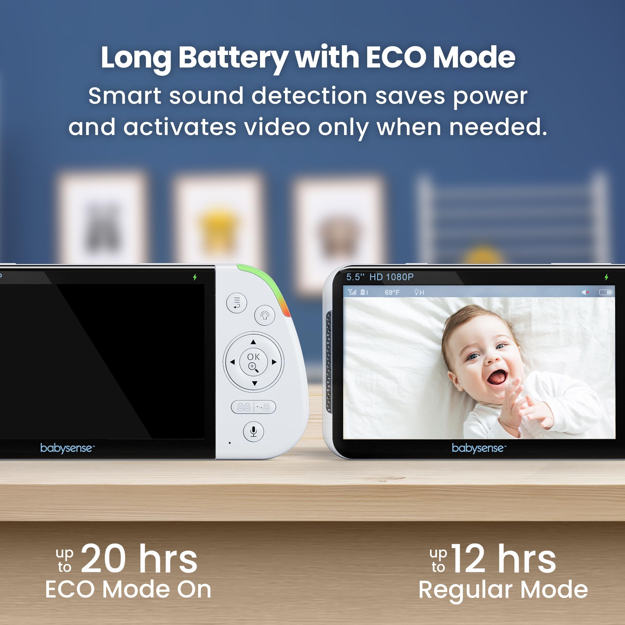 Full HD Baby Monitor with 5.5" Screen & Split-Screen Cameras – Secure Non-WiFi Video Baby Monitor with Night Light