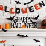 Metal Happy Halloween Table Sign – Black & Orange Desktop Decoration with Wooden Base (Multi-Color)