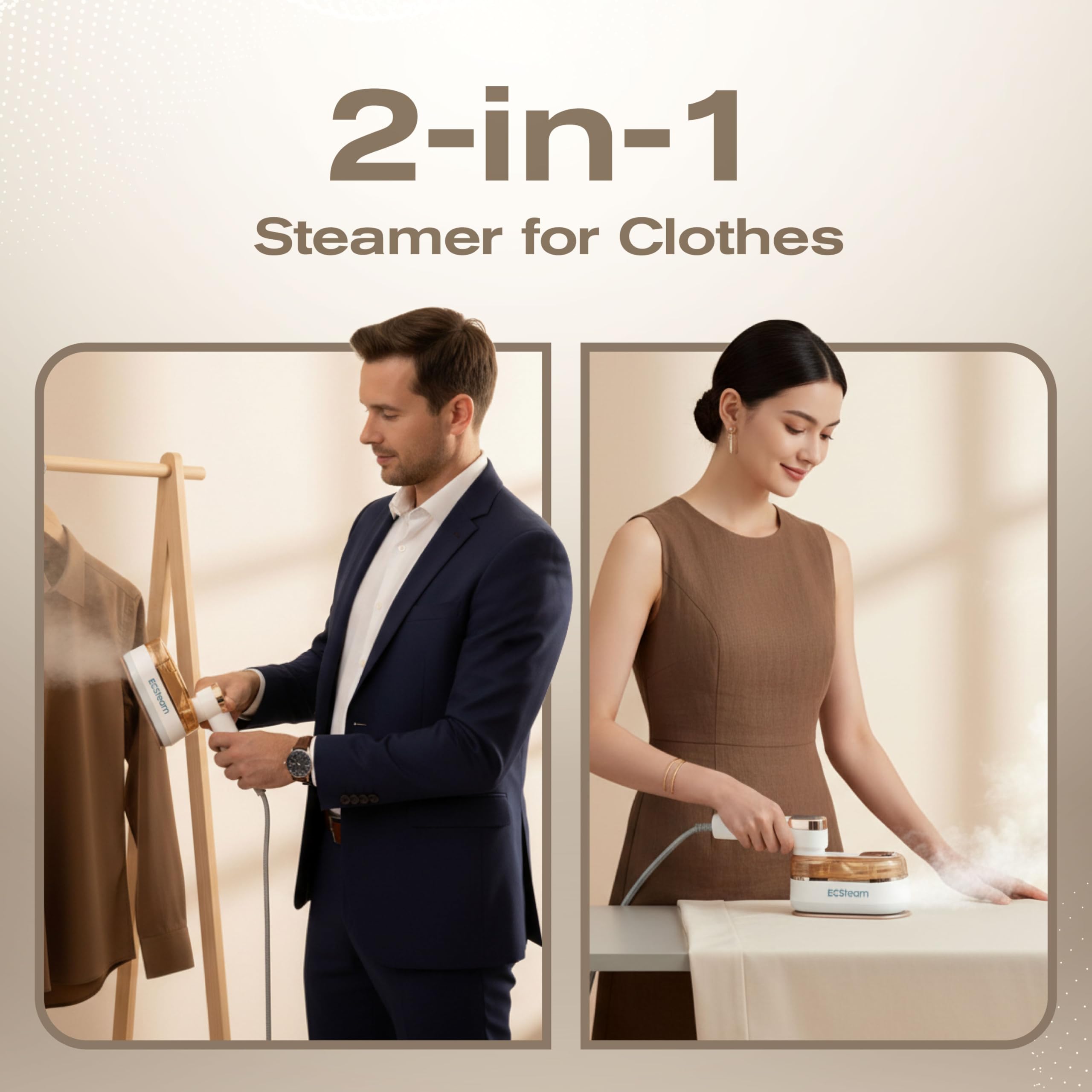 White 2-in-1 Professional Handheld Garment Steamer 1200W Foldable Travel Steam Iron with Ceramic Soleplate