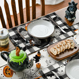 Artoid Mode Halloween Placemats – 4-Pack Black & Beige Table Mats, Durable Polyester, Wrinkle-Proof & Washable (13x18 in)