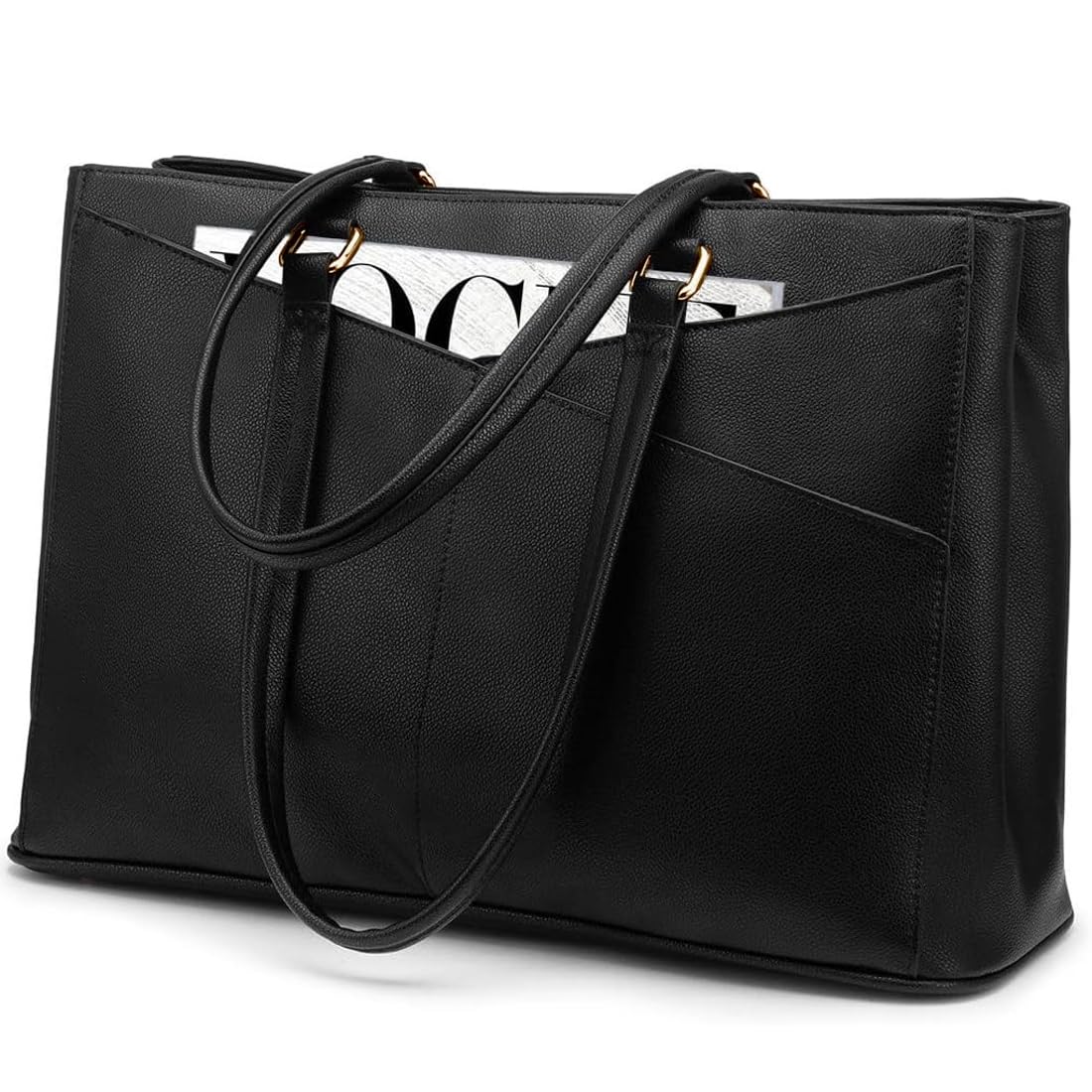 LOVEVOOK Waterproof Leather Laptop Tote Bag for Women – 15.6” Lightweight Business & Office Work Briefcase (Black)