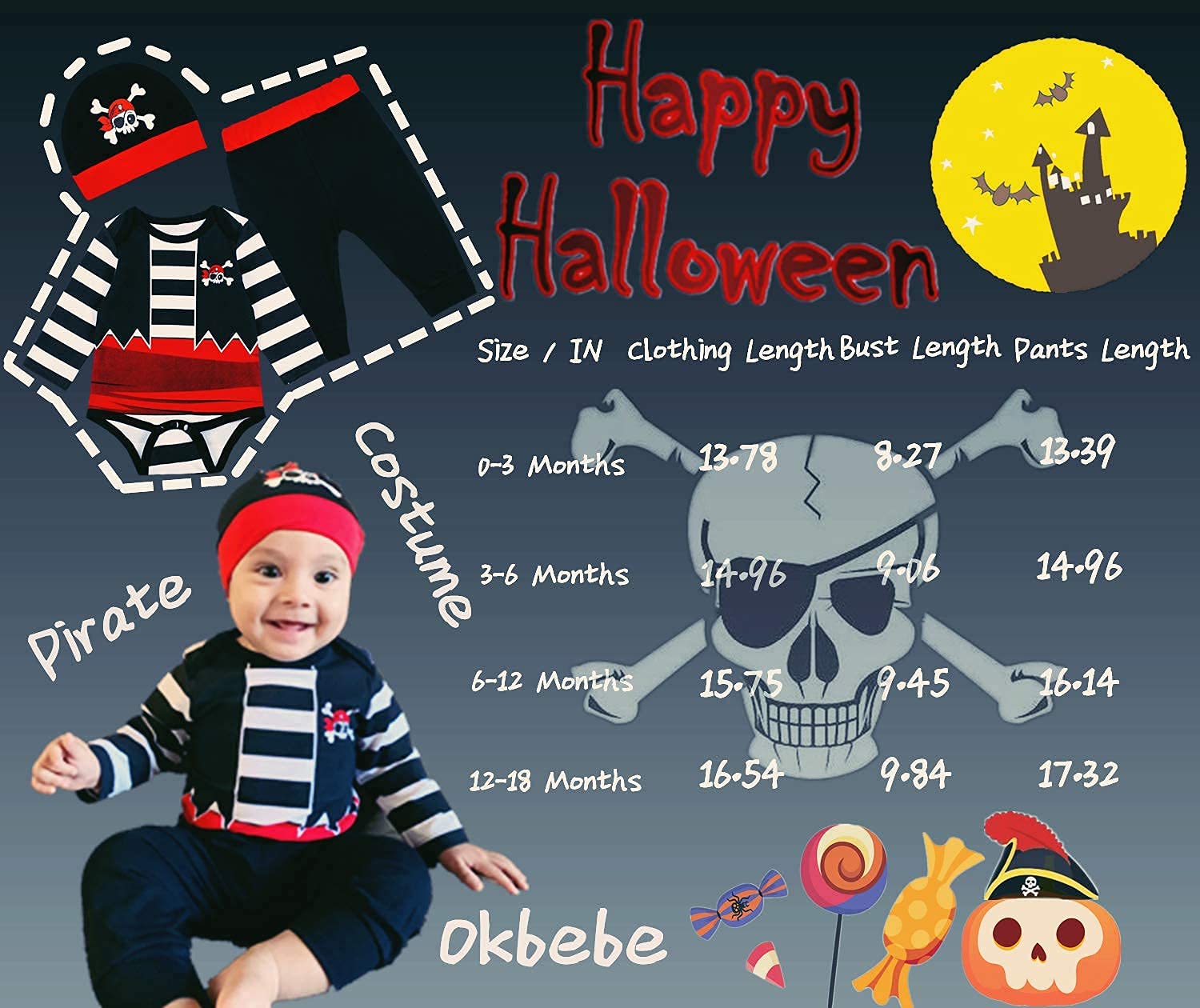 Gray Baby Pirate Costume – Soft Cotton Romper Set with Pants and Hat for Halloween, Fall & Daily Wear