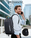 Men's Slim Expandable 15.6" Laptop Backpack - Durable Waterproof Business Travel & Work Bag with USB Charging Port
