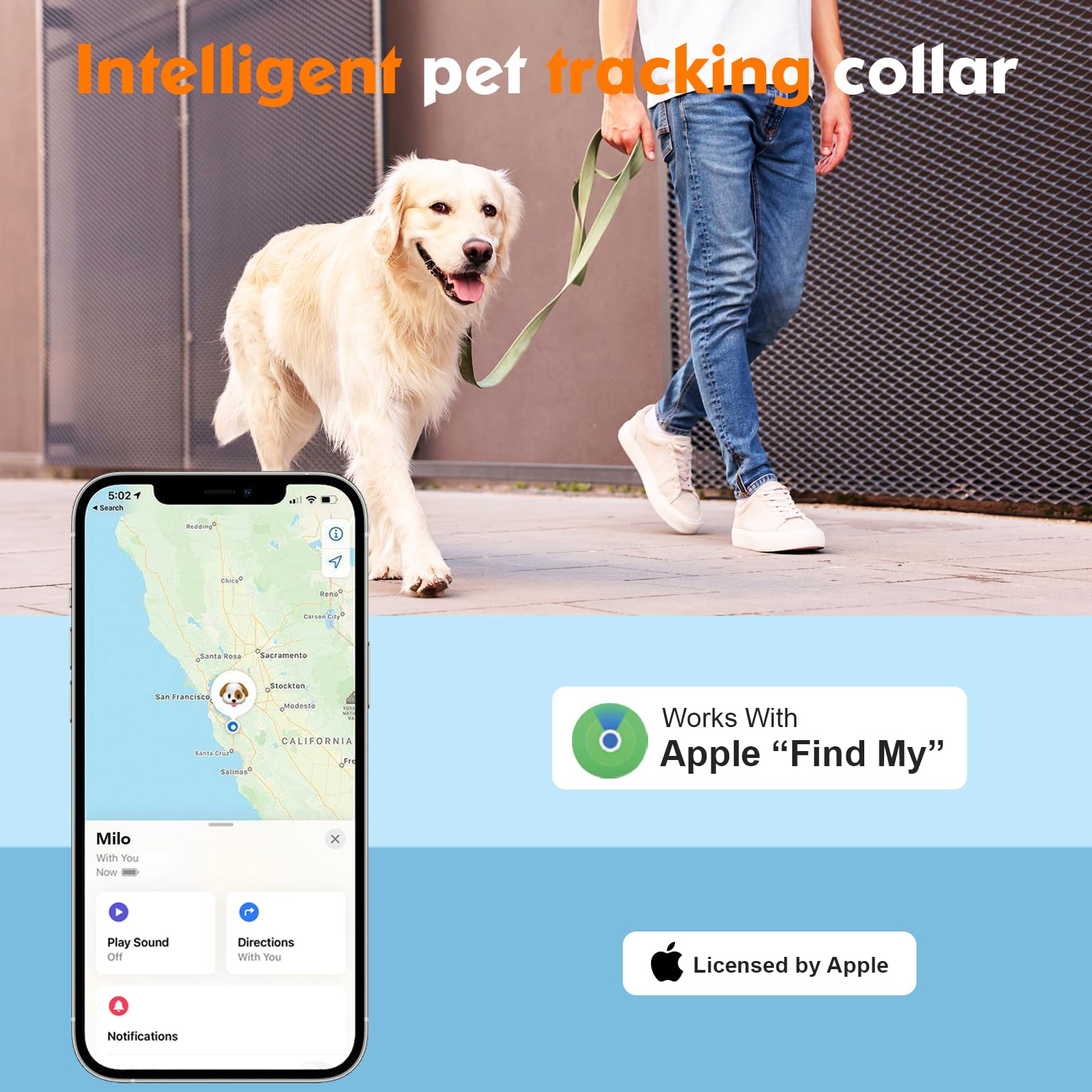 BONSO Smart GPS Dog Tracker Collar with Apple Find My, Waterproof Activity Monitor and Real-Time Pet Tracking
