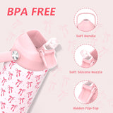 Girls Bow Water Bottle for School，Kids 18 oz Insulated Stainless Steel Cup with Straw, Double-Wall Vacuum Leakproof