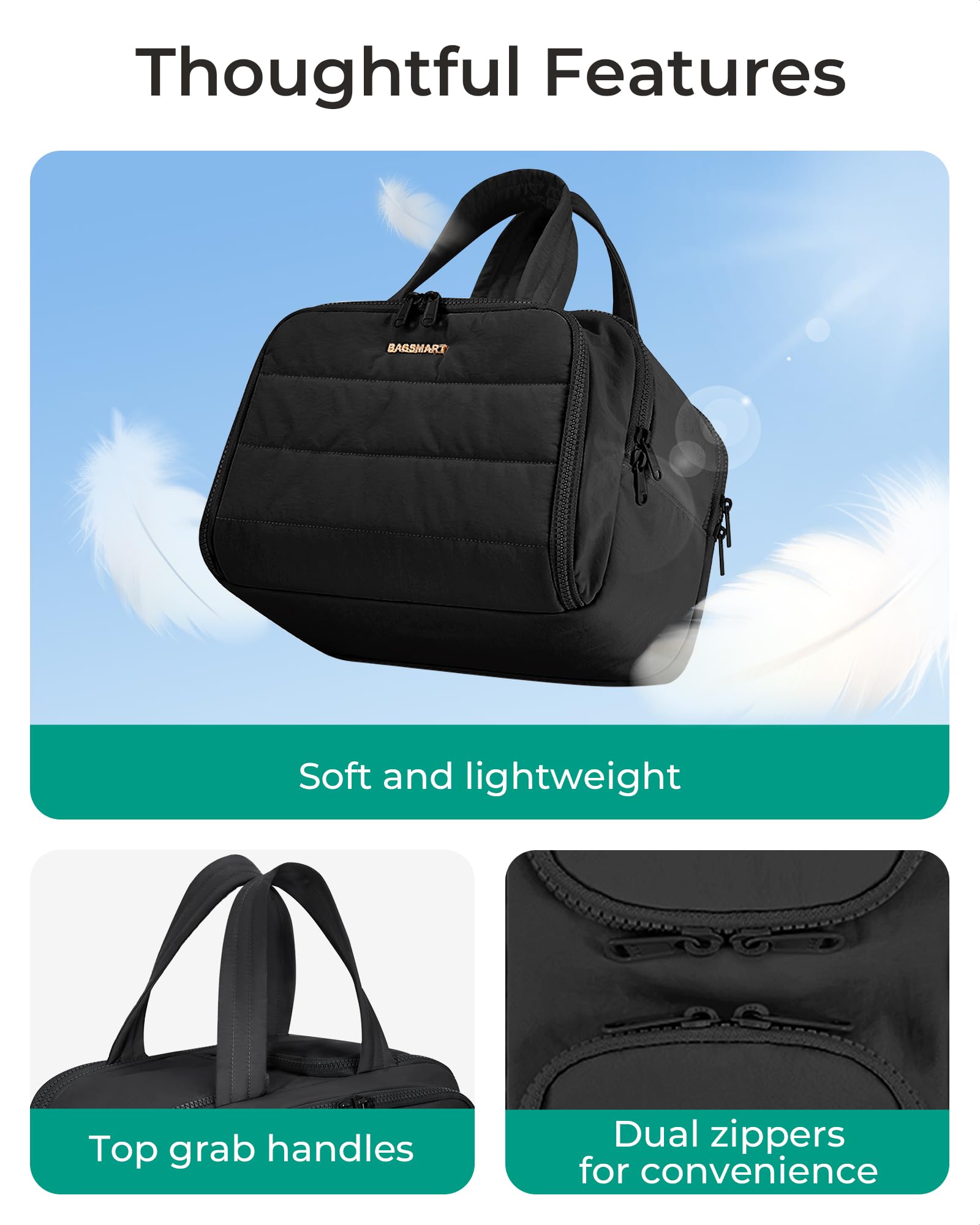 BAGSMART Large Travel Toiletry Bag for Women – Lightweight Wide-Open Puffy Cosmetic & Makeup Organizer with Handle (Black)