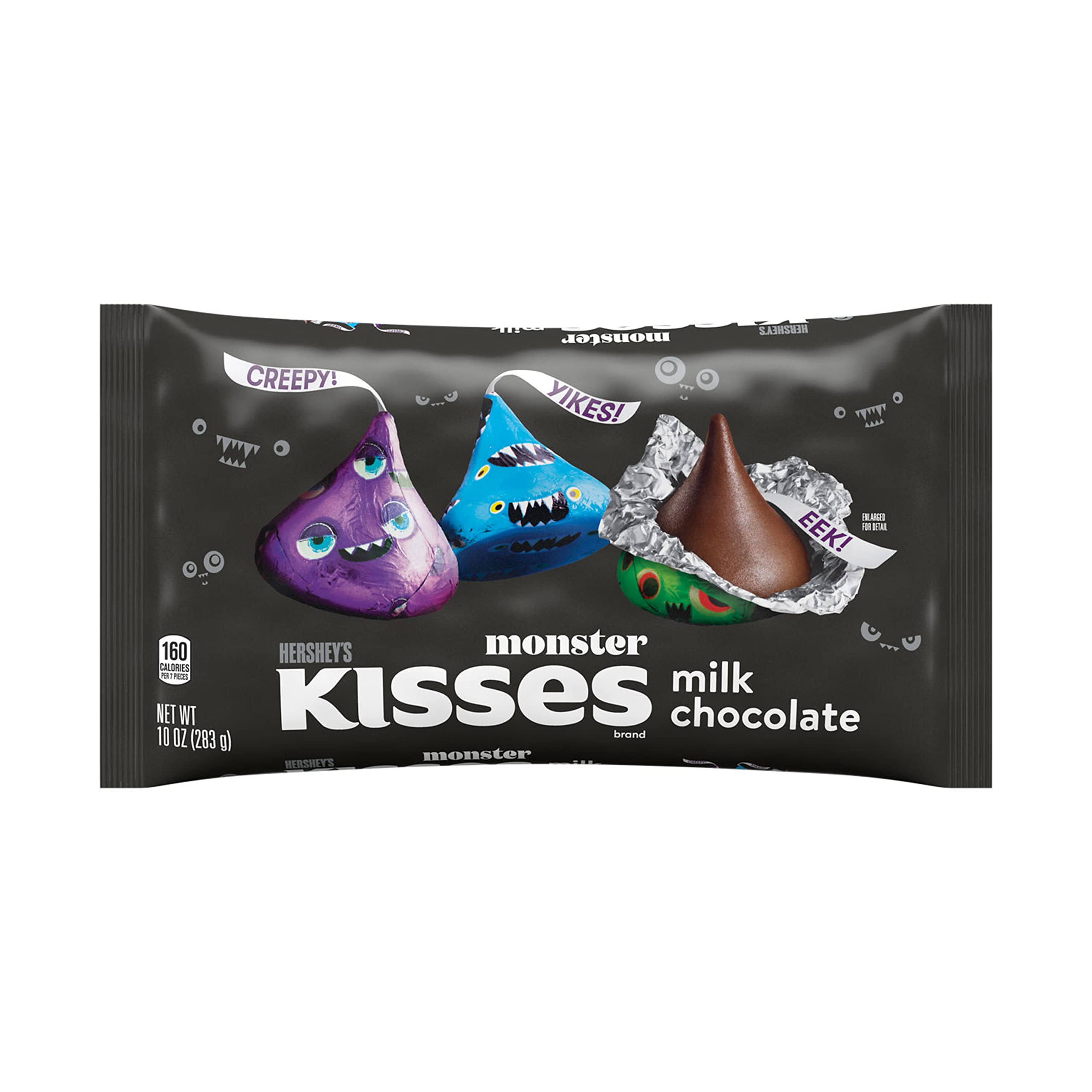 HERSHEY’S KISSES Monster Milk Chocolate Candy – 10 oz Bag, Halloween Edition (Green, Purple & Blue Foils)