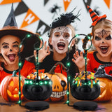 Witch Cauldron Candy Bowl with Light & Stand – 8” Black Halloween Pot Decoration