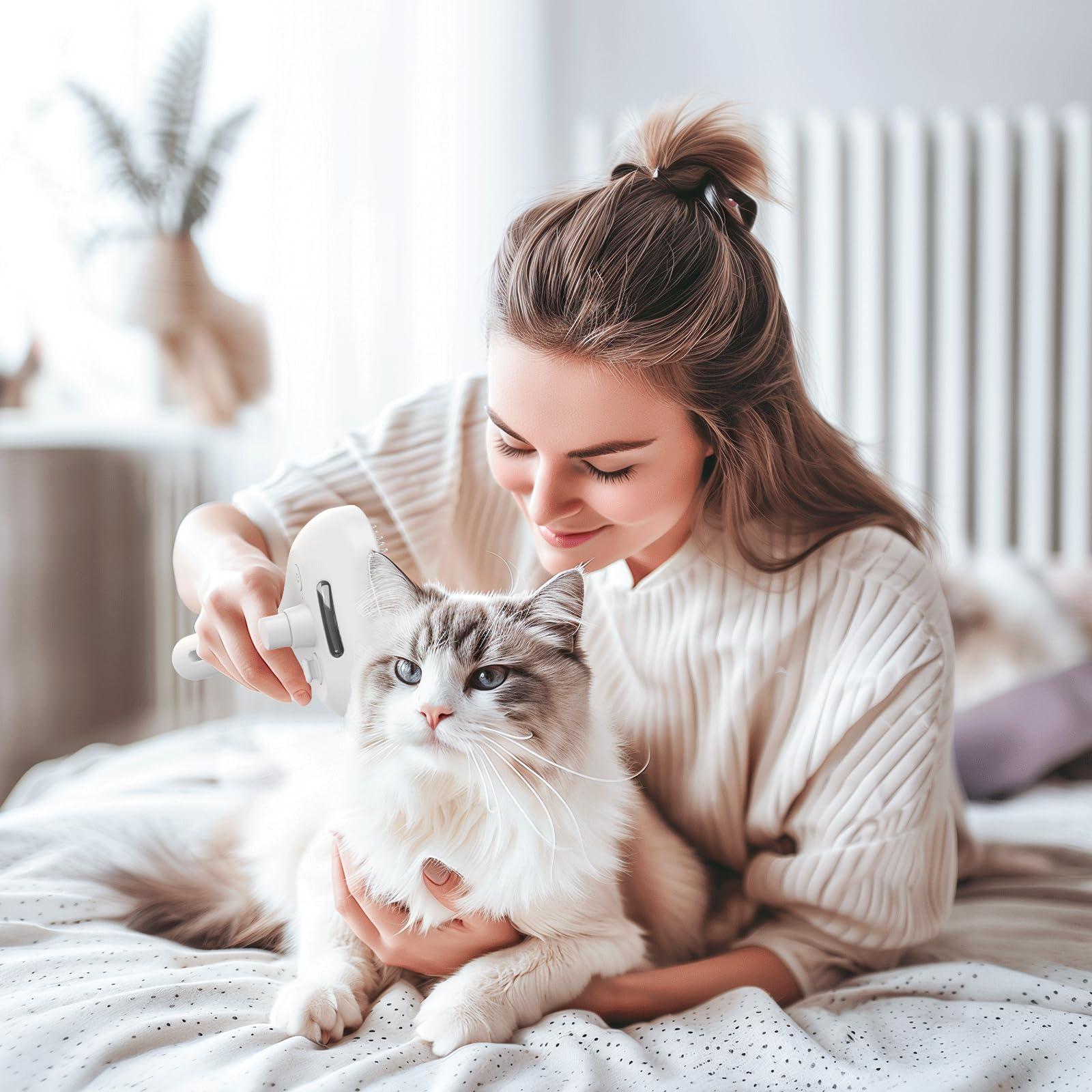 Self-Cleaning Cat Steam Grooming Brush with Mist Spray, Deshedding and Massage Tool for Cats and Dogs with Soft Stainless Steel Bristles