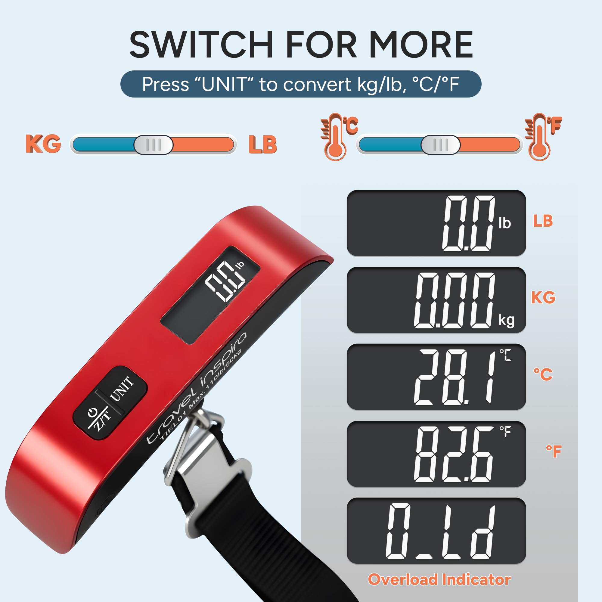 Portable Digital Luggage Scale 110lb – Travel Hanging Baggage Weight Scale with Backlit LCD Display