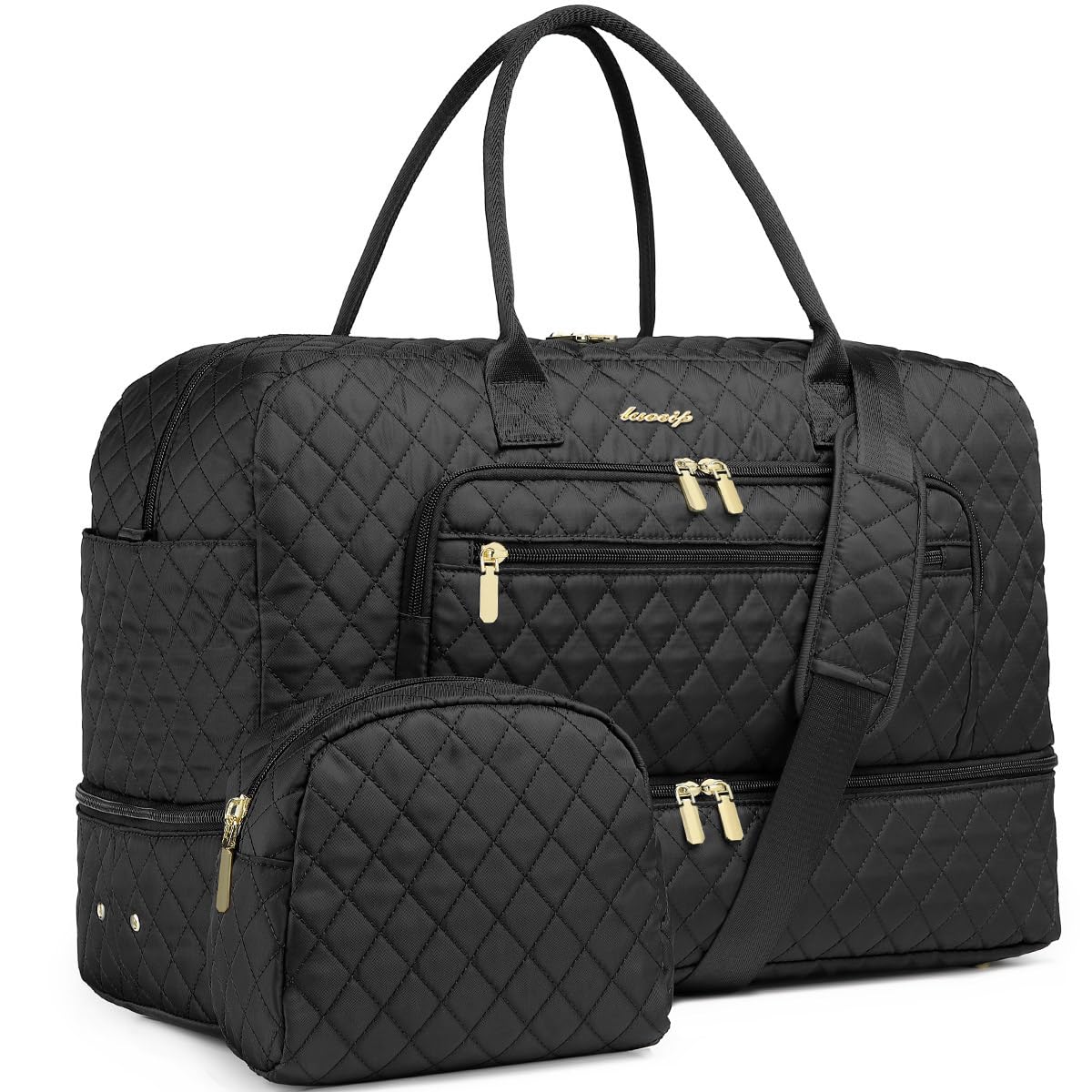 LUOCIP Large Women’s Travel Duffle Bag – Carry-On Weekender with Wet Pocket, Shoe Compartment & Toiletry Bag (Black)
