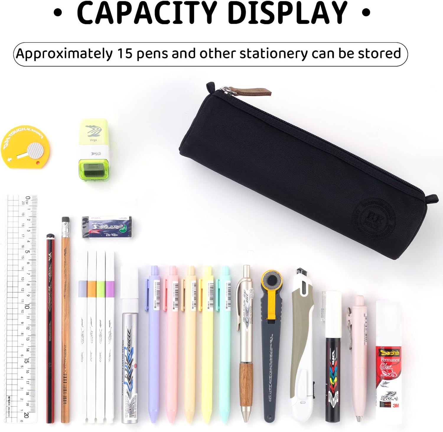 Black Compact Cylindrical Pencil Case with Handle