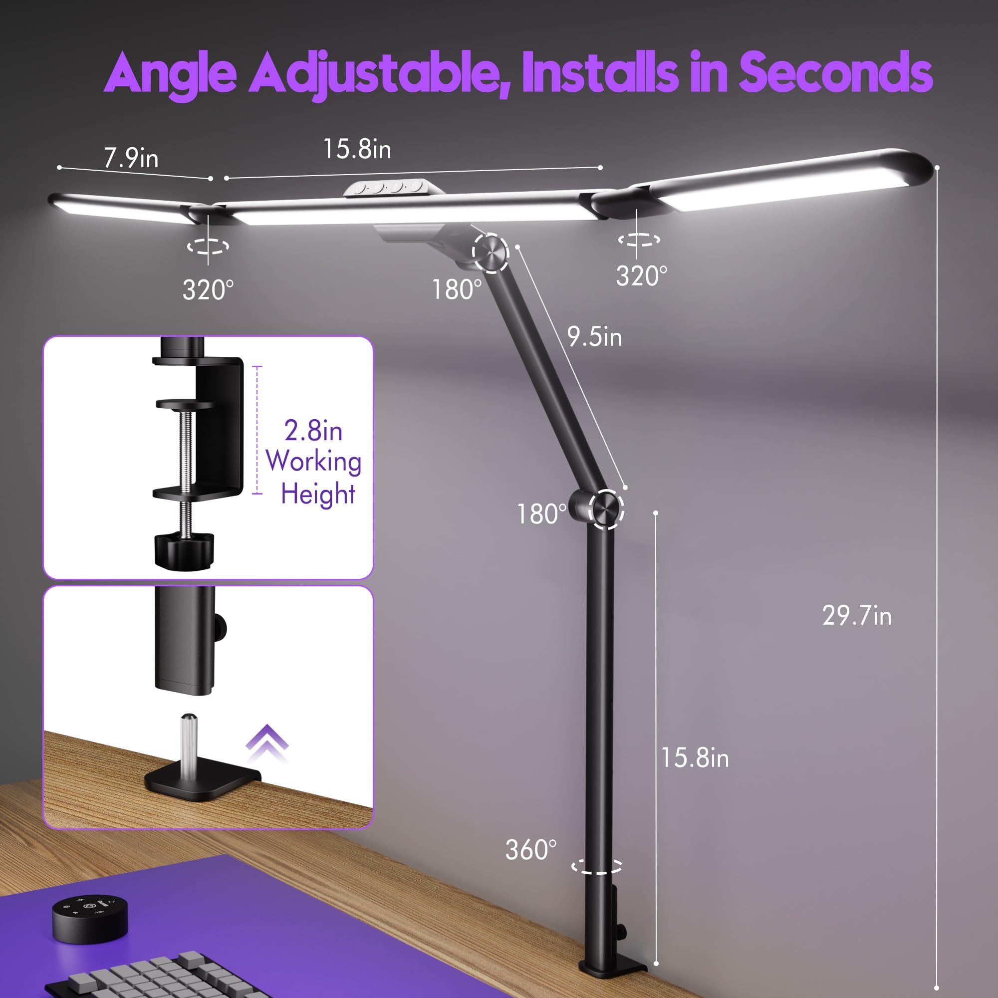 Quntis Professional LED Desk Lamp – 1100LM Monitor Light with Motion Sensor & 95 CRI Eye-Care Lighting