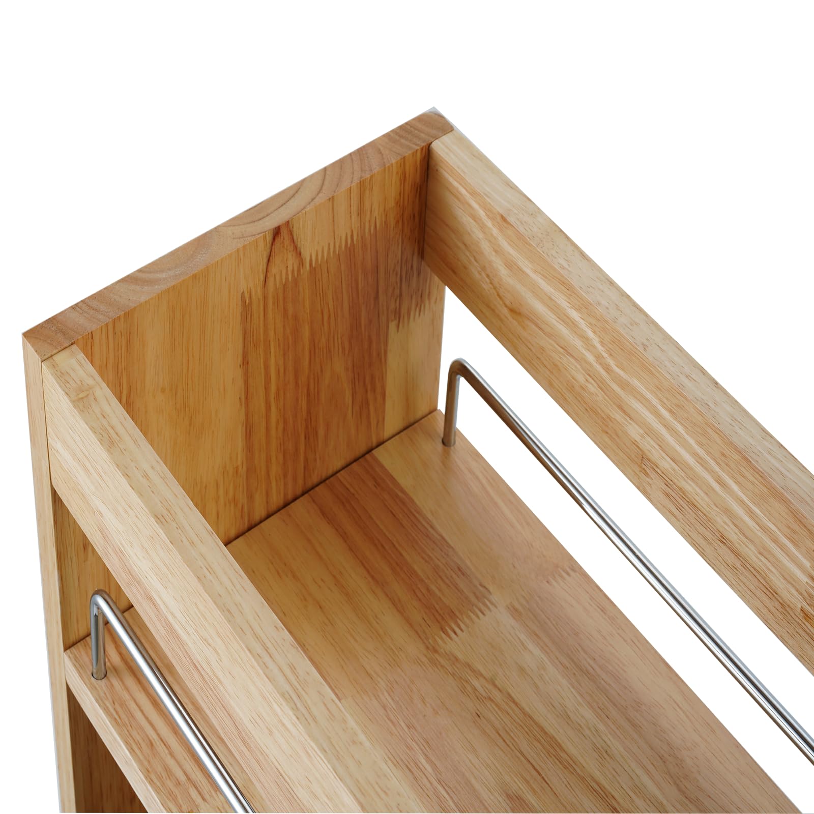 DINDON Solid Wood Pull-Out Spice Rack Cabinet Organizer – Slim Slide-Out Storage Shelf for Kitchen & Pantry (Natural Wood)