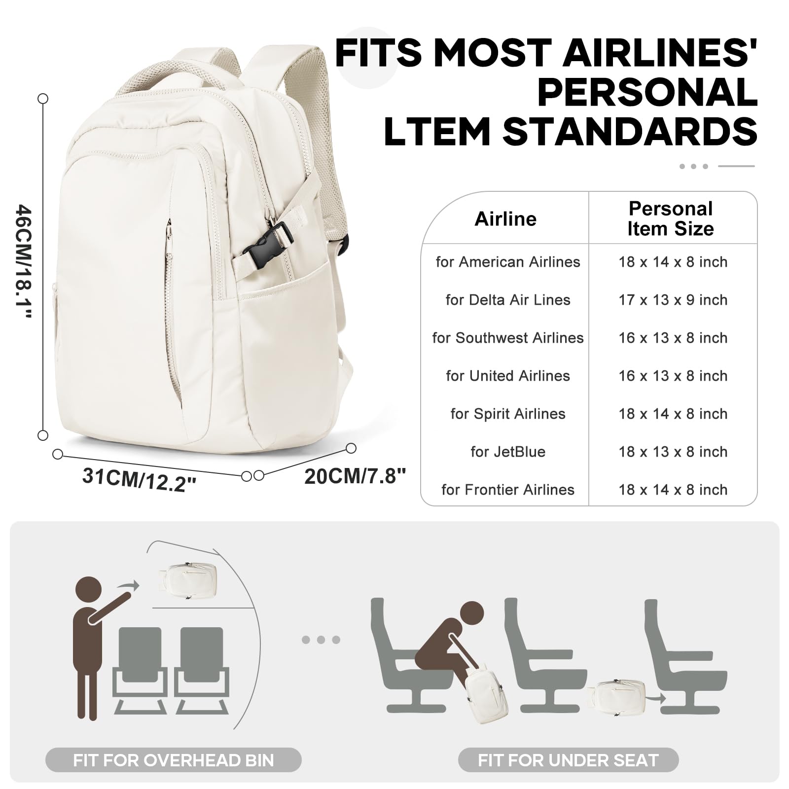 SUWASP Airline-Approved Large Travel Backpack with Laptop & Shoe Compartment – Beige
