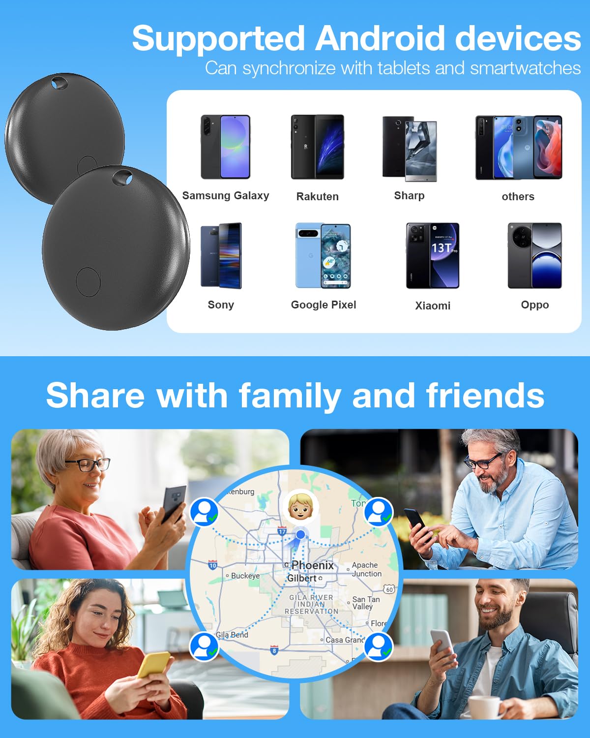 Android Find Hub Bluetooth Tracker Tag, UWB Distance Display, 95dB Loud Alert, IP65 Waterproof, 2-Year Battery, Google Certified Item Locator