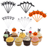 Halloween Cupcake Toppers – 50 Pcs Reusable Party Picks Set (Pumpkin, Ghost, Spider, Bat & Skeleton Designs)