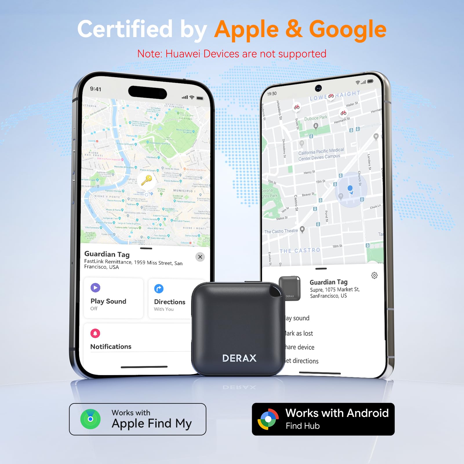 USB-C Rechargeable Smart Tracker Tag for Apple Find My and Google Find My Device, 90dB Alert Bluetooth Item Locator