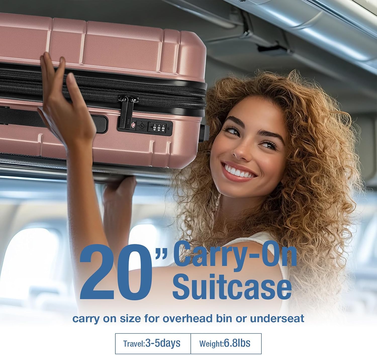 Rose Gold 20-Inch Expandable Hardshell Carry-On with TSA Lock