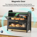 Large 2-Tier Bread Box with Adjustable Ventilation – Magnetic Door Bamboo Tray Bread Storage (Black)
