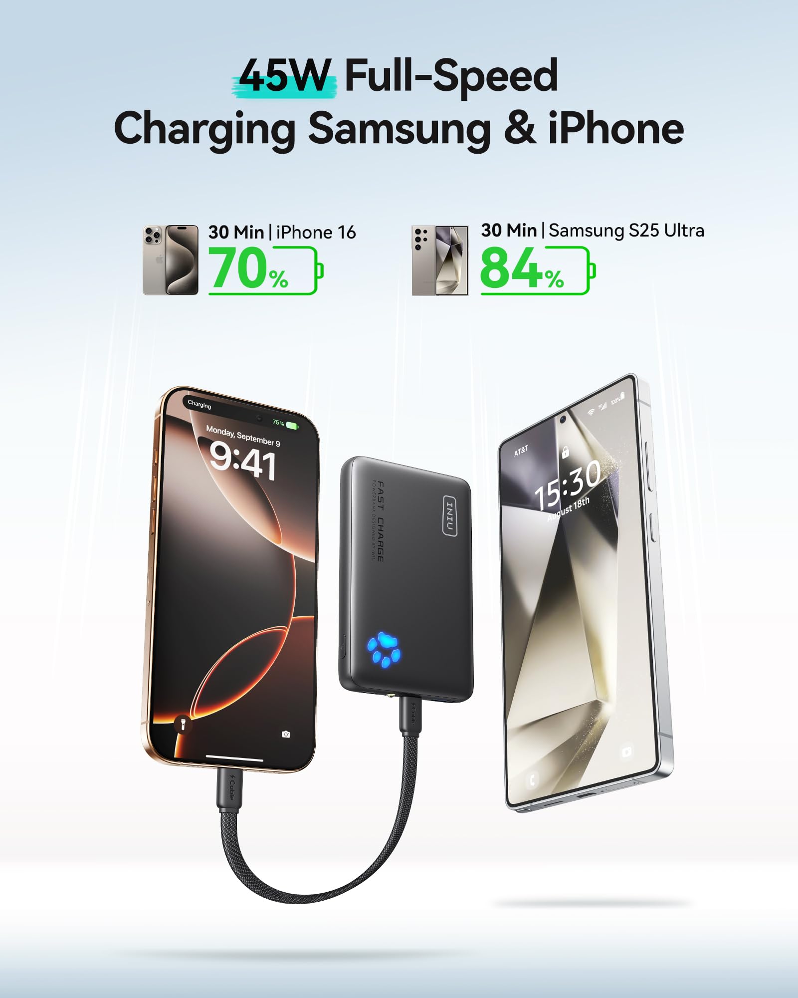 INIU 10000mAh Portable Power Bank 45W Fast Charging – Compact USB-C Power Bank for iPhone, Android & Travel