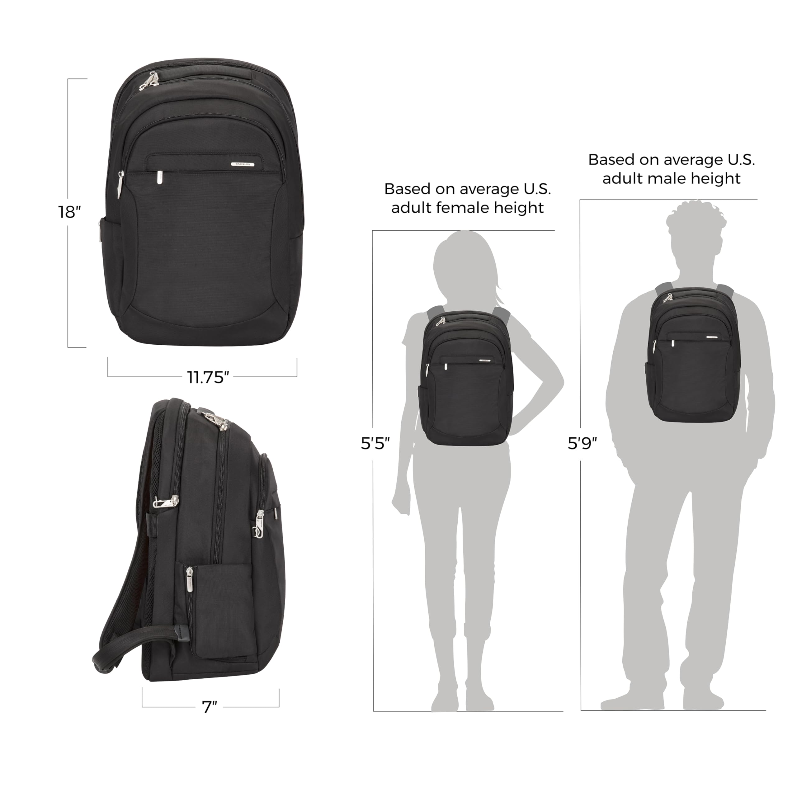 Travelon Classic Large Anti-Theft Backpack – Secure RFID Travel & Commuter Backpack with Dual Laptop Sleeves (Black)