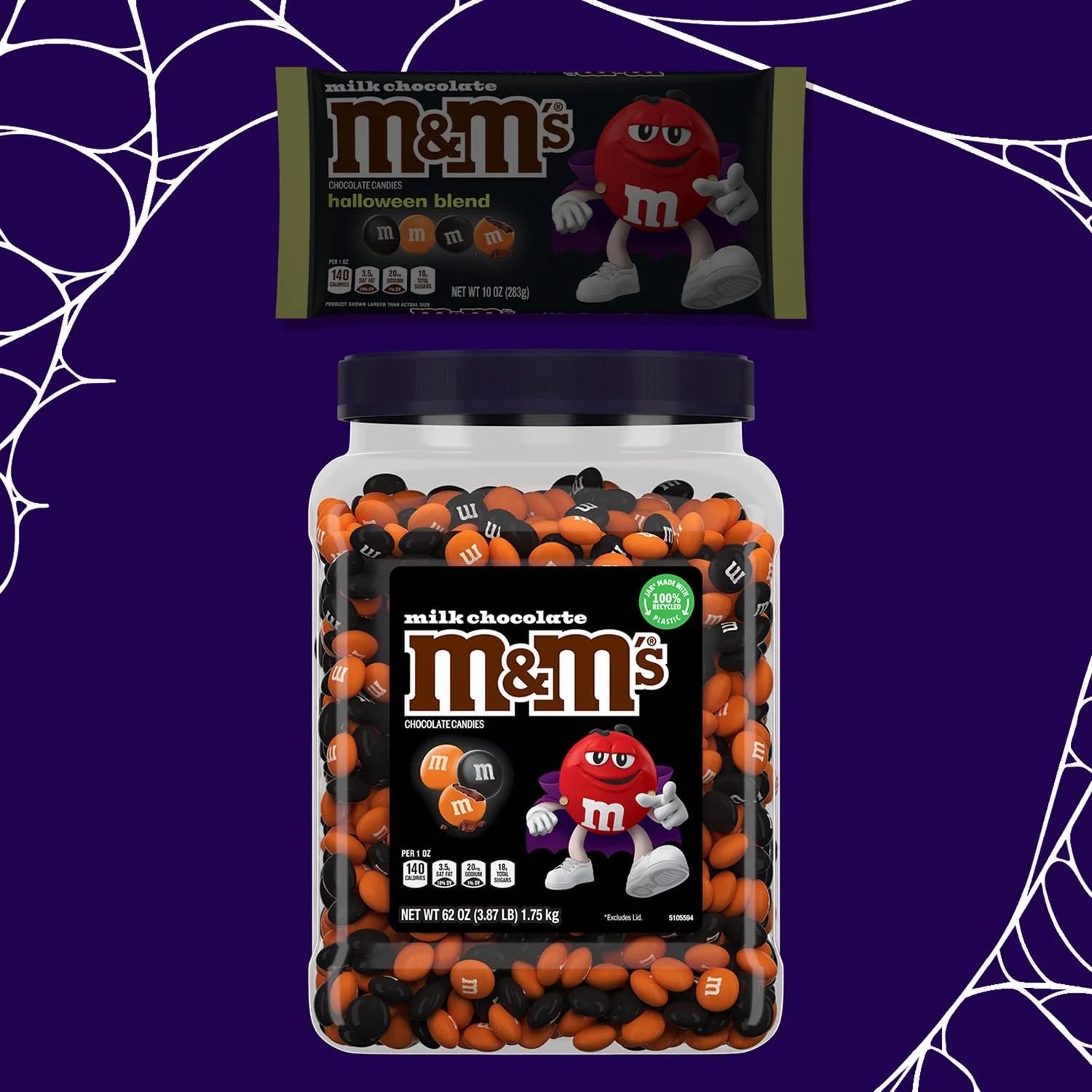 M&M’s Milk Chocolate Halloween Candy Jar – 62oz Bulk Resealable Container with Orange & Black Candies 🍫🧡🎃