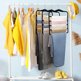 Space-Saving Velvet Pants Hangers (3-Pack) – 5-Tier Non-Slip Closet Organizer for Jeans, Pants, Scarves & Ties (Black)