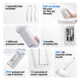 Portable Water Flosser for Teeth Cleaning – Cordless Dental Oral Irrigator with 4 Modes, Long Battery Life & IPX7 Waterproof Design (White)