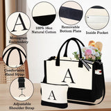 YOOLIFE Personalized Initial Tote Bag for Women – Large Zippered Monogram Tote with Crossbody Strap & Makeup Pouch (White, Letter J)
