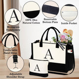 YOOLIFE Personalized Initial Tote Bag for Women – Large Zippered Monogram Tote with Crossbody Strap & Makeup Pouch (White, Letter A)
