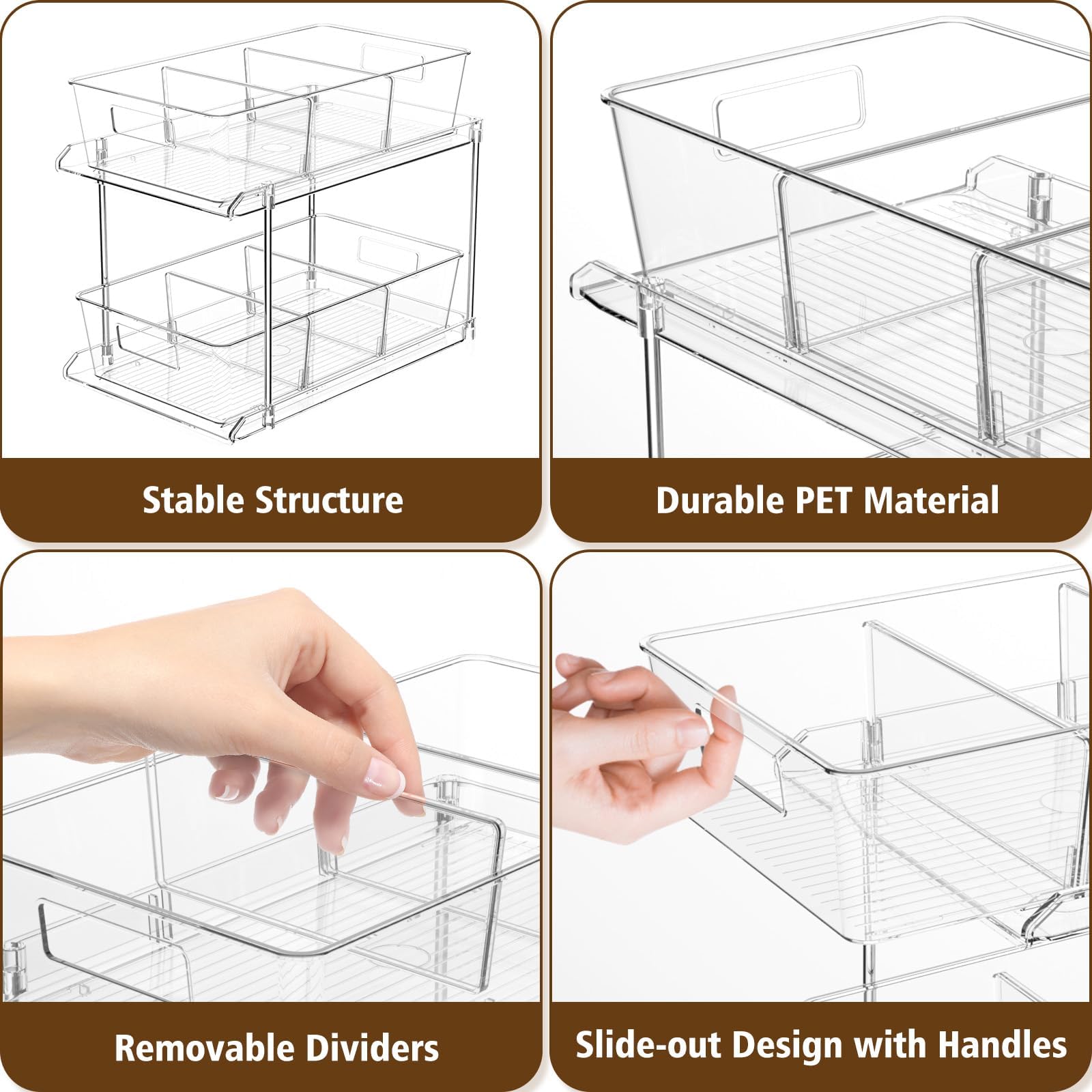 FabSpace 2-Pack 2-Tier Clear Pull-Out Organizers – Modular Drawer Storage with Dividers for Home & Vanity