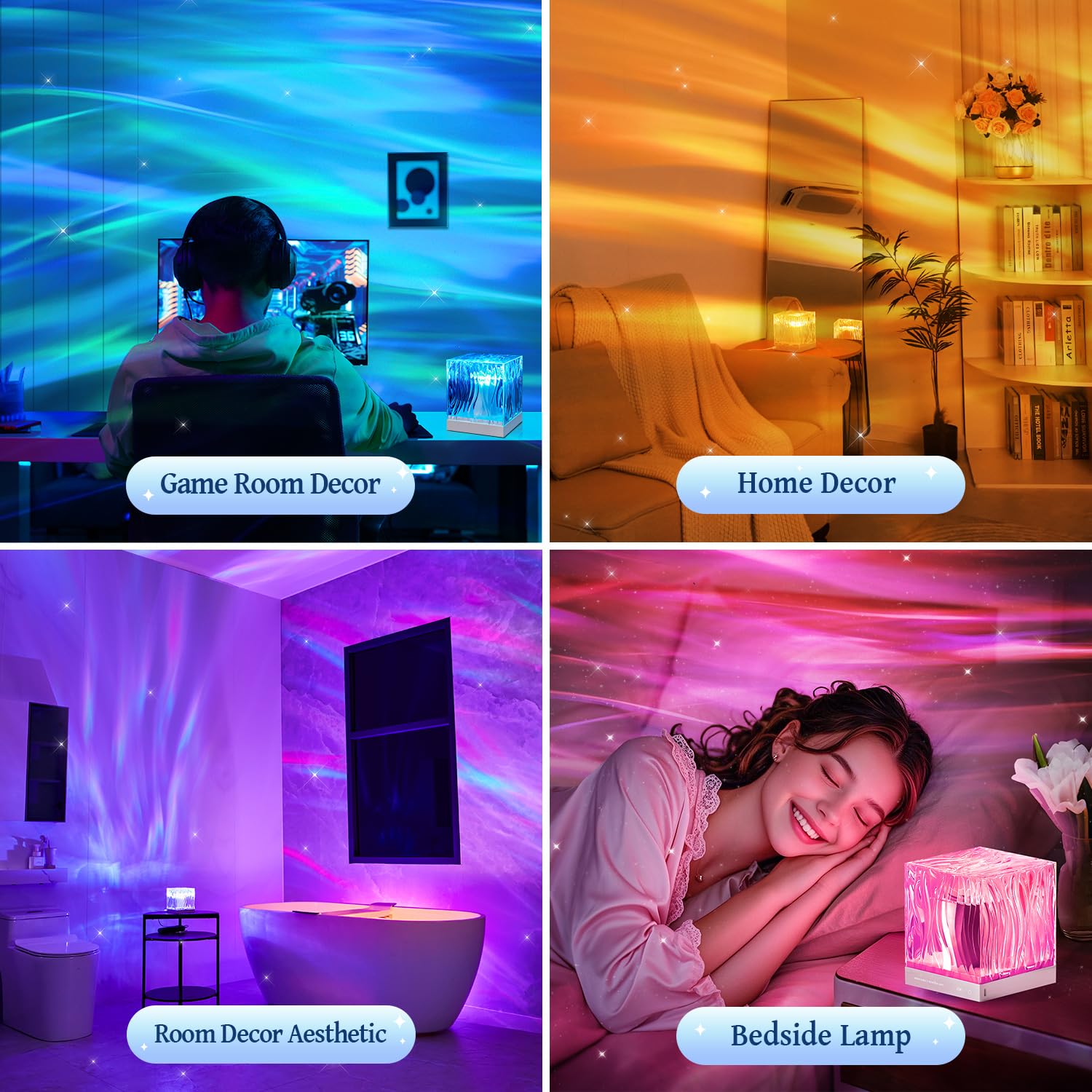 Aurora Northern Lights Cube Projector – 18 Colors Galaxy Ceiling Night Light with Remote & Timer