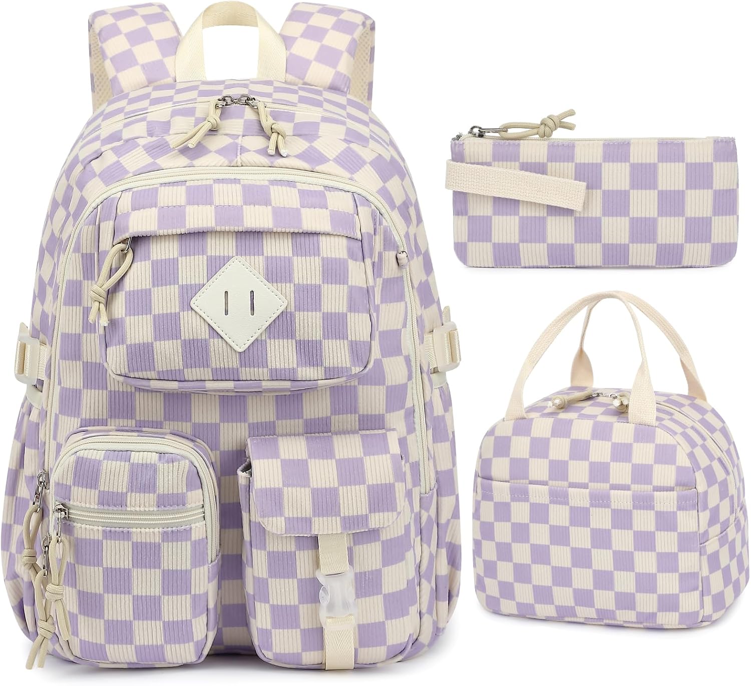 Pink Leopard Corduroy 3-Piece School Backpack Set