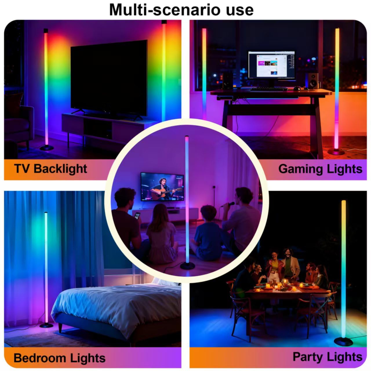 LotusLamp RGB IC Corner Floor Lamp – App & Remote Controlled Dimmable LED Light (White + Black, 48.6” Tall)