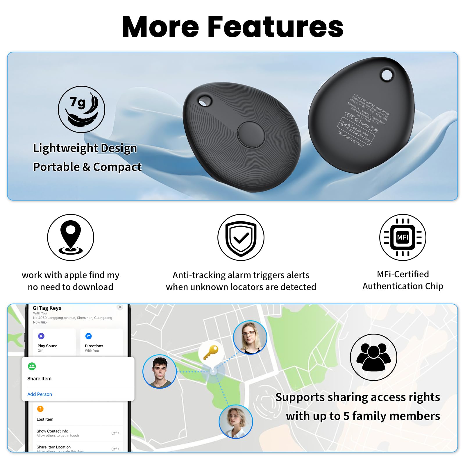 MFi Certified Apple Find My Bluetooth Tracker Tag 4 Pack, Ultra-Light Smart Item Locator with 90dB Alert and 1-Year Battery