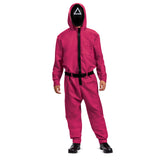 Squid Game Guard Costume – Official Netflix Inspired Triangle Mask Jumpsuit with Belt & Hood